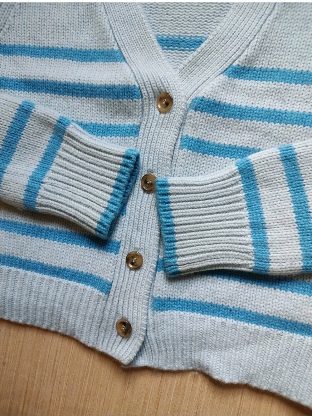LA Ligne Mini Marin Striped Cardigan Wool Cashmere Blue Buttons Chunky Crop M - Picture 7 of 16
